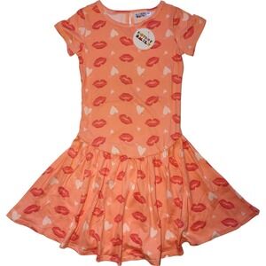 Dot Smile Girls Sz 5 6 Orange‎ Lip Kiss Hearts Flapper Dress Short Sleeve NWT